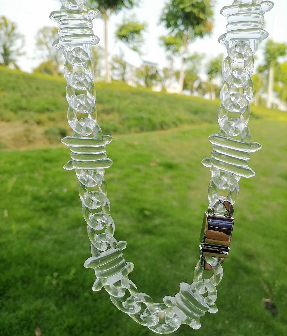 New Fashion Hyperbole Transparent Man Necklace Punk Iced Thorn Barbed Wire Acrylic Resin Chokers Necklace Party Jewelry Cool