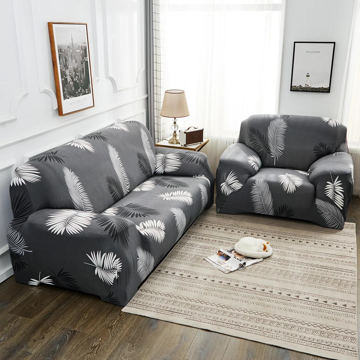Single/Two/Three Seat Stretch Slipcovers Elastic Sofa Cover for Living Room Couch Cover L shape Armchair Sofa Cover