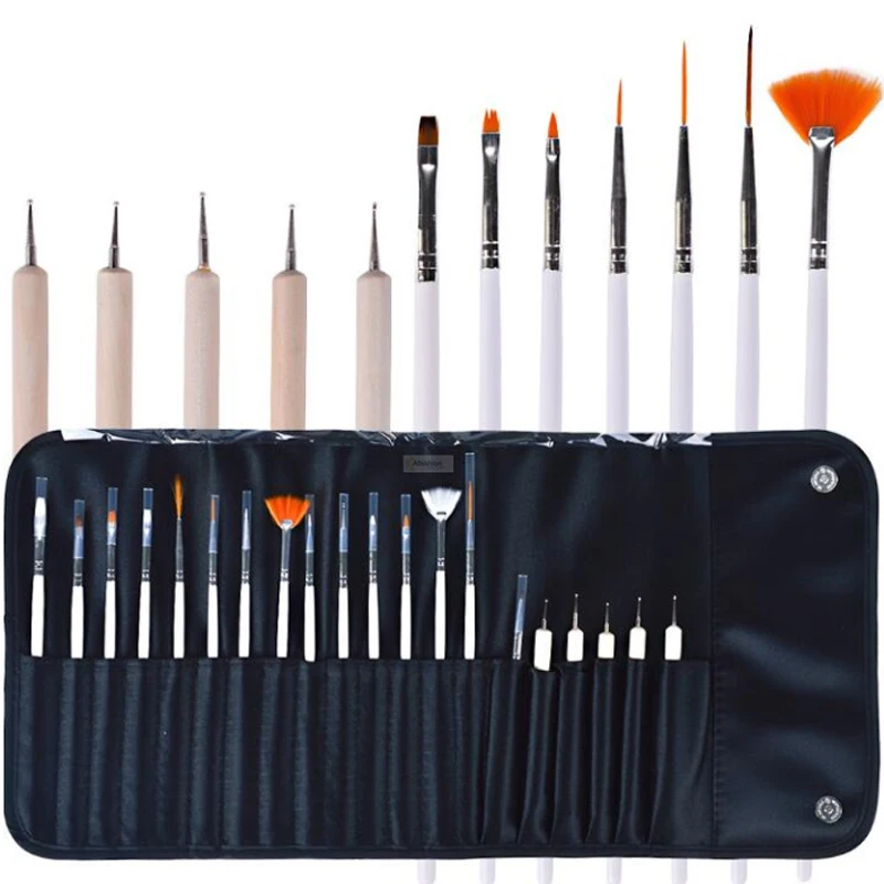 1 bag nail Brushes set 20Pcs Packing Dotting Painting Pen brush Drawing Polish Gel Brush Nail Art Tool Kit