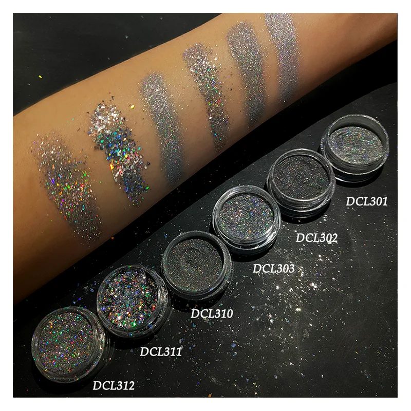 Косметические тени для век, Хромовый пигмент, многоцветный лазерный серебристый голографический порошок для ногтевого дизайна, серебристый Блестящий хайлайтер, пигмент