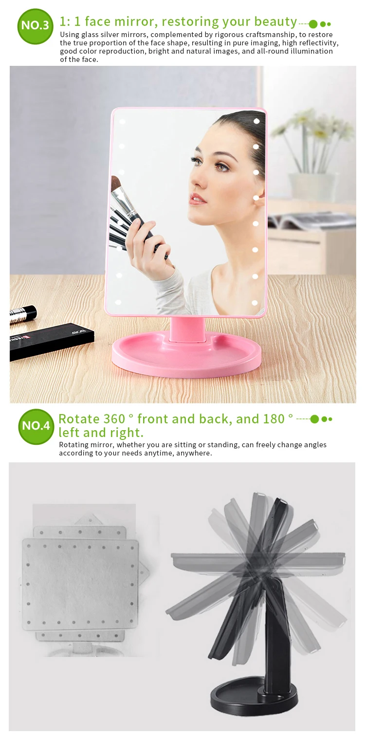 Wholesale Diy Logo Square Shape Ladies Mirror Fashion Women Batteries 16 Led Touch Screen Table Makeup Mirror