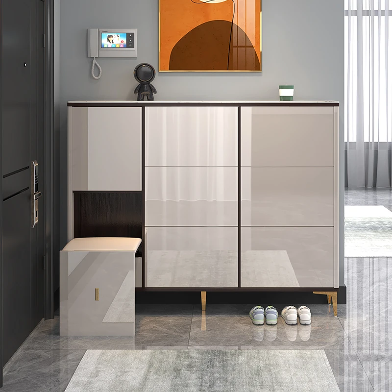 Luxury modern furniture Shoe cupboard wooden ultra thin shoes cabinet large storage for home mdf shoe racks with seat