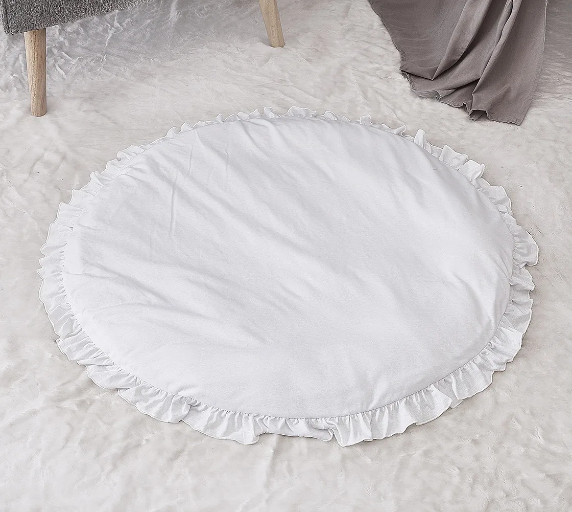 Baby Round Ruffle Play Mat Baby Crawling Round Rug Carpet Cotton for Baby Floor Play Mats Kids Room Decoration