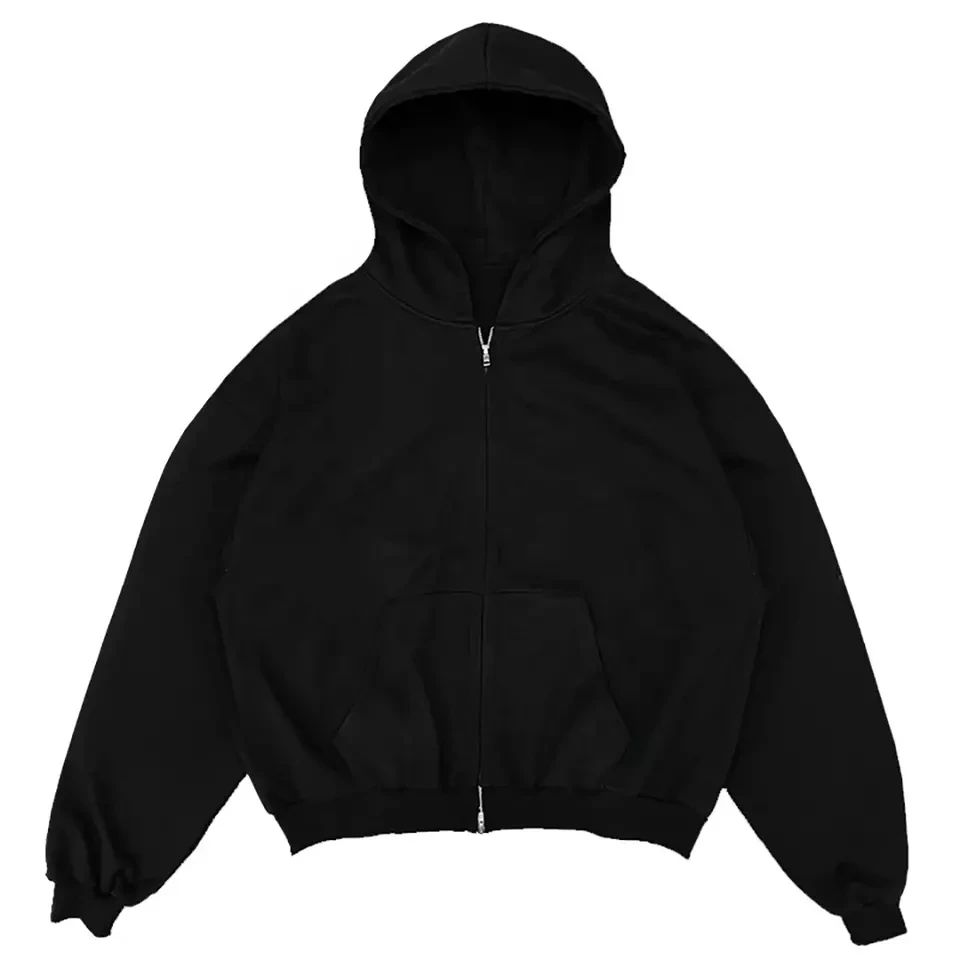 Manufacturer Custom High Quality Streetwear Sweater Vintage Pullover Oversized Woven Zip Up Drop Shoulder Hoodie