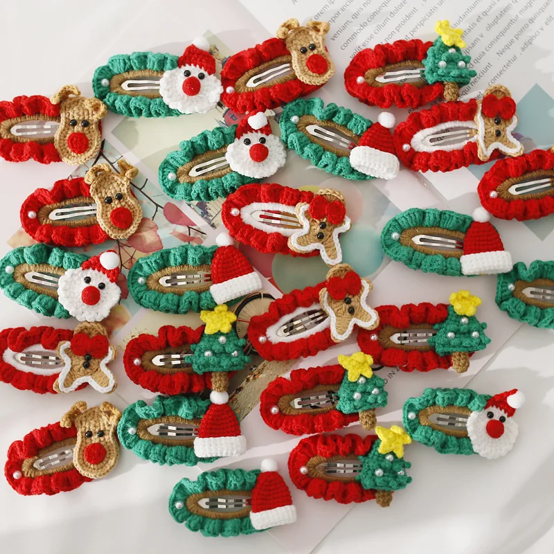 Wholesale Fashion Christmas Elk Hairpins Wool Crochet Animal Hair Clip For Kids Girls