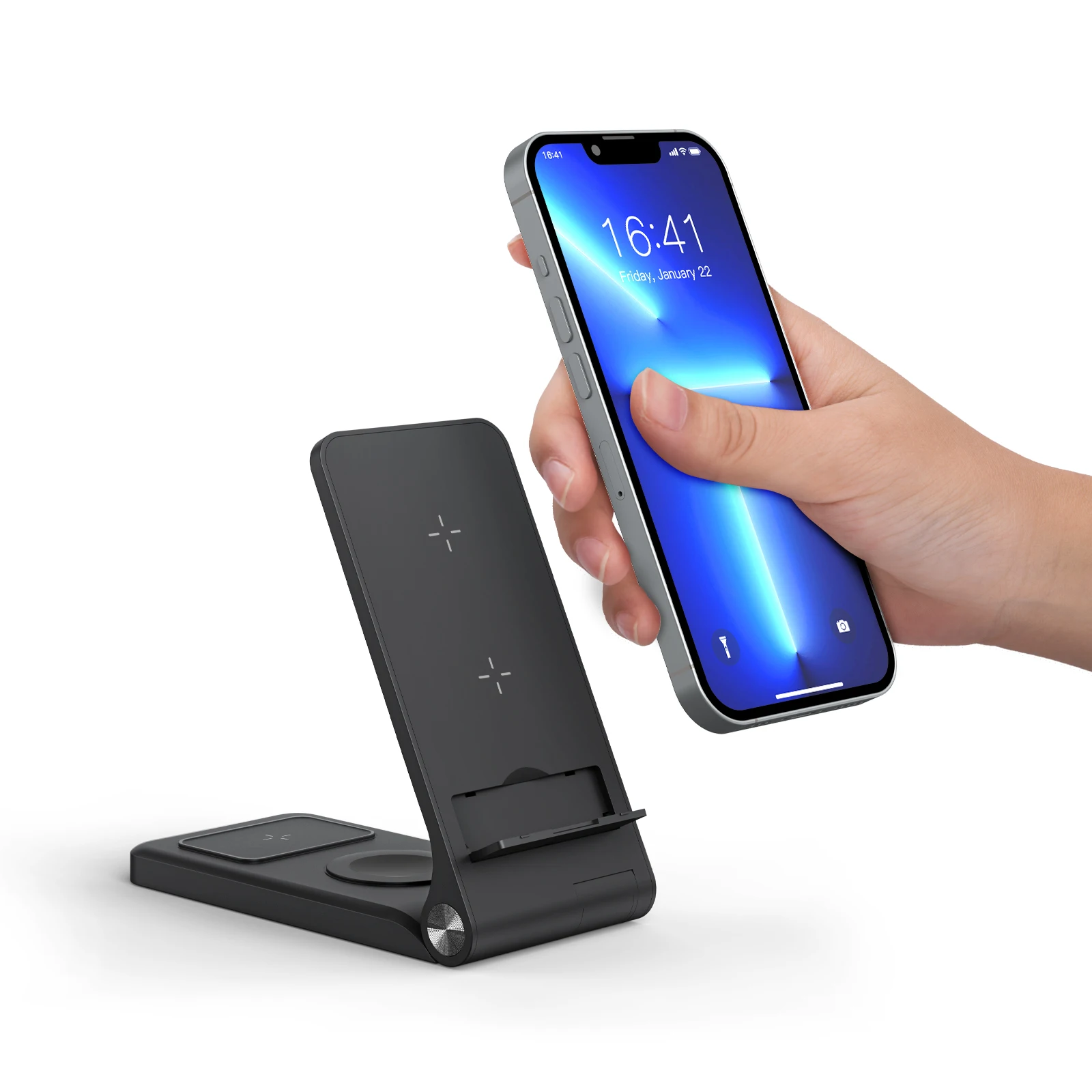 Custom Logo QI 15W Wireless Charging Foldable Dock For Mobile Phones Smart Watch Earbuds OEM Wireless Charger Station
