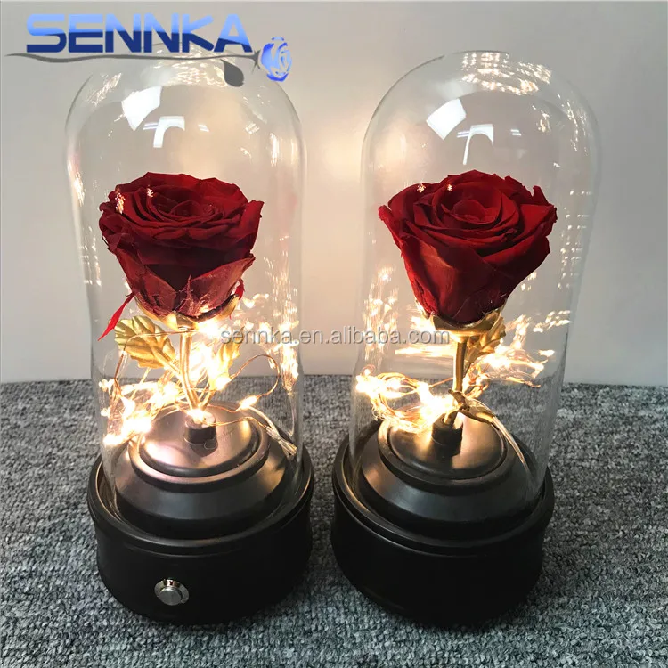 Beautiful LED Light Bluetooth Speaker Preserved Eternal Roses in Glass with Gift Box