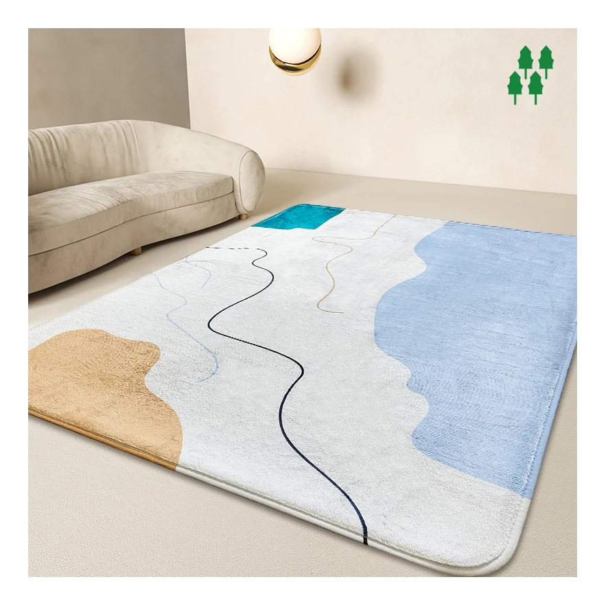 Blue and White Printing Abstract Wave Area Rug Soft Relax Sitting Mat
