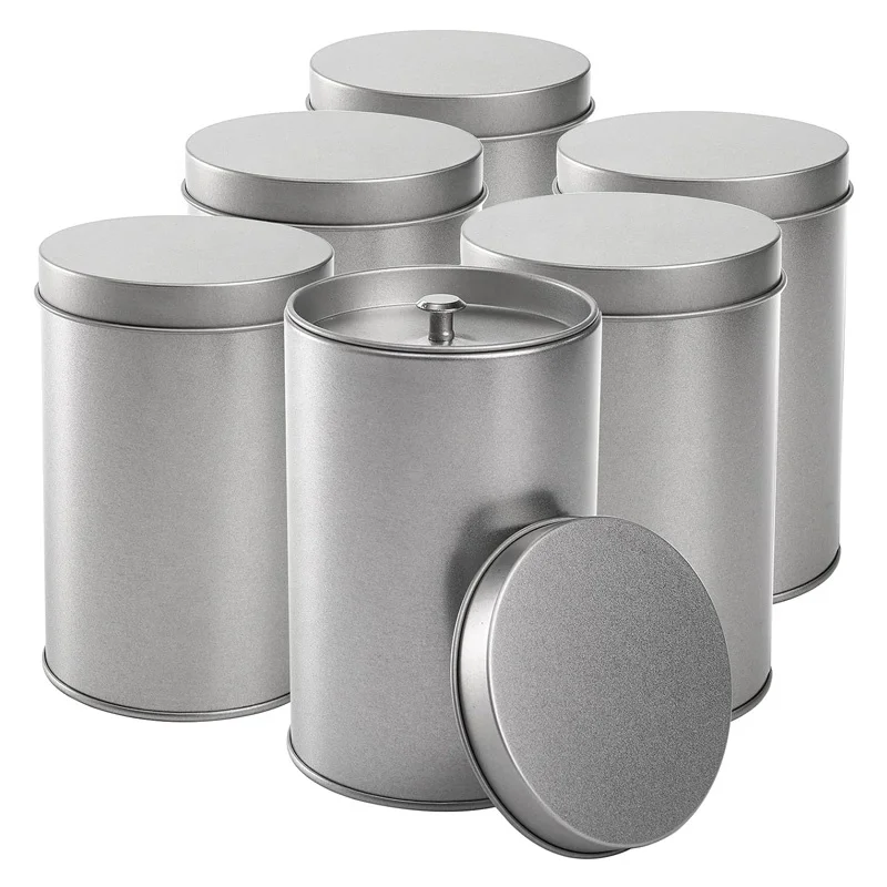 Silver Tea Tin Canister With Airtight Double Lids 20 Oz Small Round Kitchen Tin Can Box For Loose Tea Coffee Candy Herbs Spices