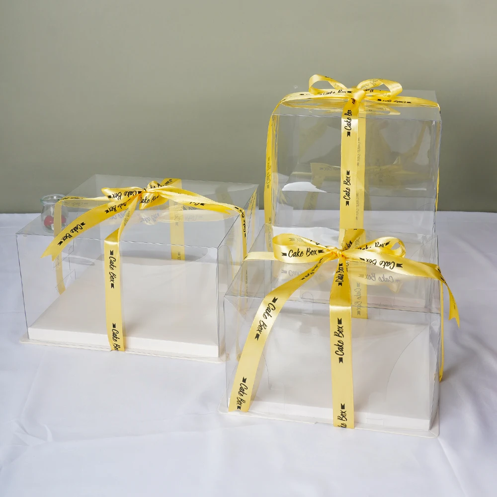 6 8 10 12 Inch Square High Wedding Transparent Acetate Plastic Tall Clear Cake Box Packaging With Lid Handle 10 x 10 x 6