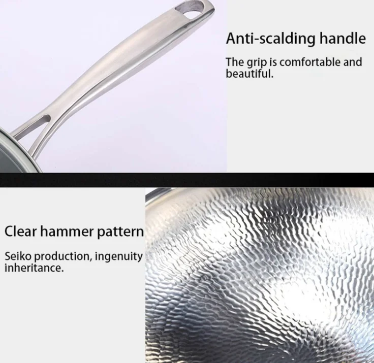 Uncoated Low Oil Fume Wok Non-Stick Handmade Hammer Pattern Titanium Pan