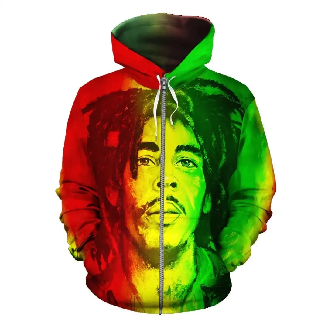 Custom Legend Bob Personalized Oversize Zip Hoodies Reggae Grunge 3D printing Long Sleeve Hooded Sweatshirts hoodie wholesale