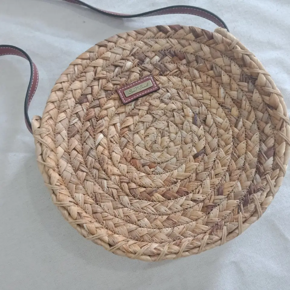 
natural material water hyacinth with inner cloth woven handbag with PU handles 