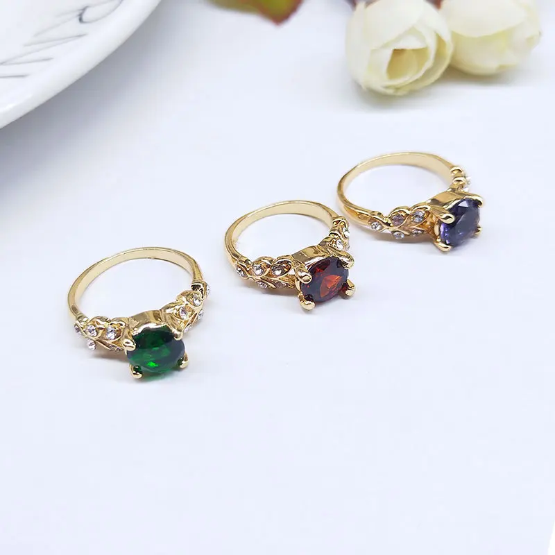 Wholesale Geometric Natural Stone Metal Inlaid Ring Jewelry Color Zircon Crystal Ring
