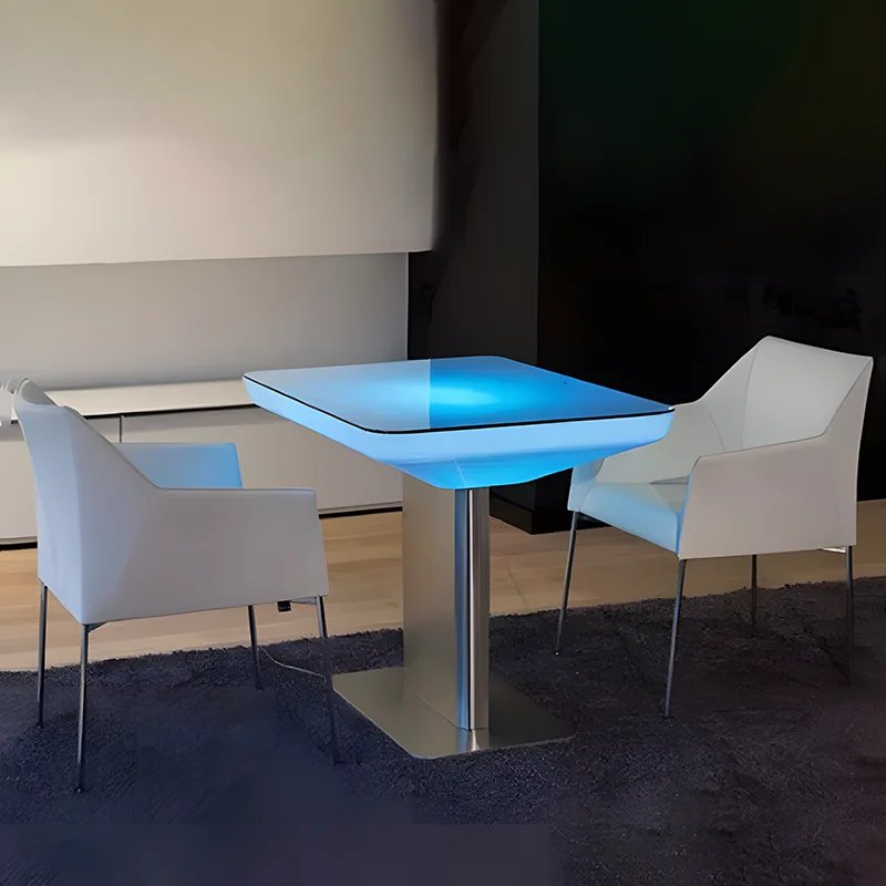 PE Plastic bar Furniture Coffee Table with Metal Base Frame and LED Light Inside for Indoor and Outdoor