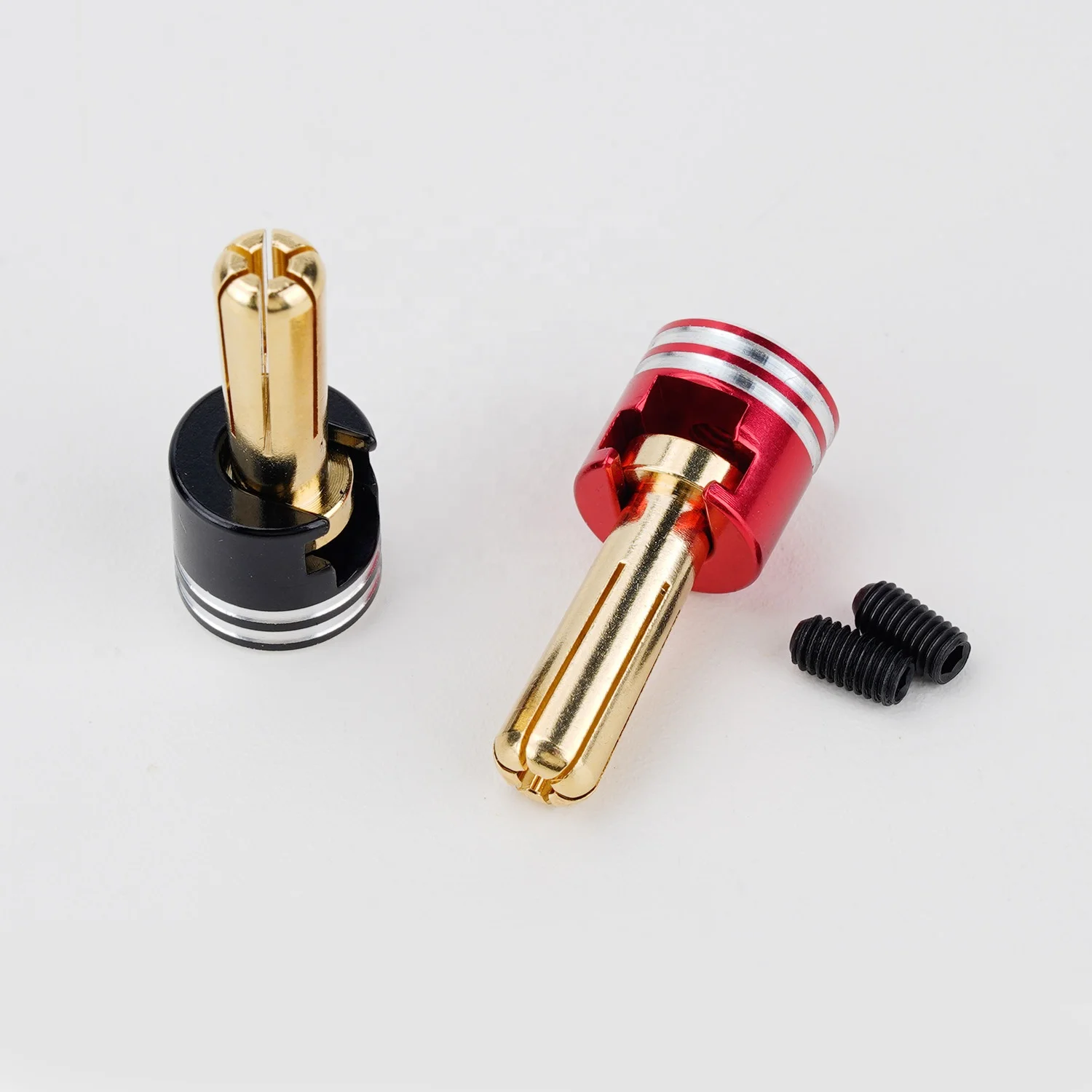 2PCS Heatsink Bullet Plug Grips with 5mm Bullets (Black/Red) for 1/10 Scale Off road Buggy Monster Truck RC Dift Cars