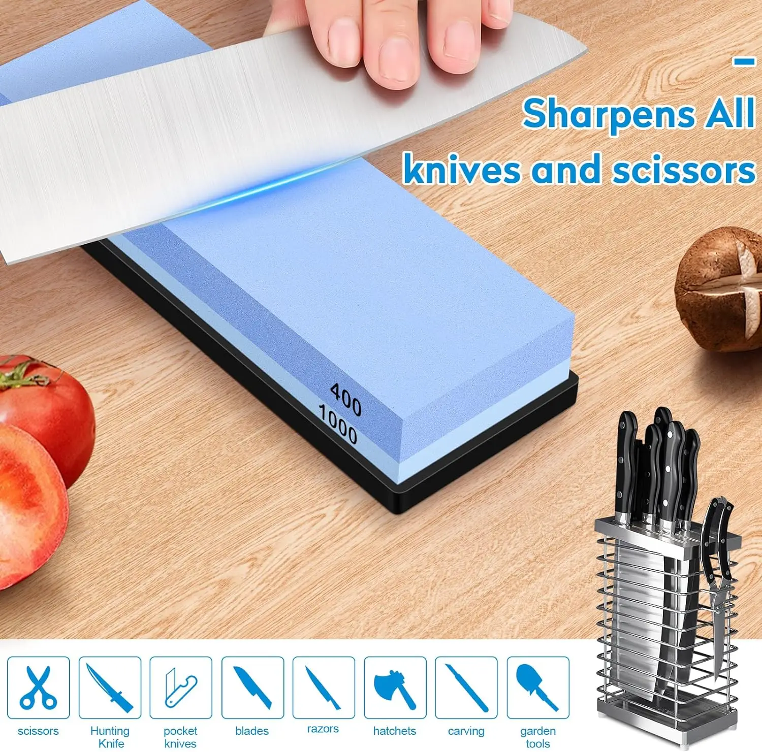 Whetstone Knife Sharpening Stone 4 Side Grit 400/1000 3000/8000, Professional Whetstone Knife Sharpener