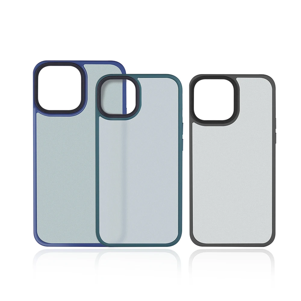 Translucent Matte Smooth Colorful metal button PC TPU Anti-drop Phone Case for iphone 14 13 12  cover XS