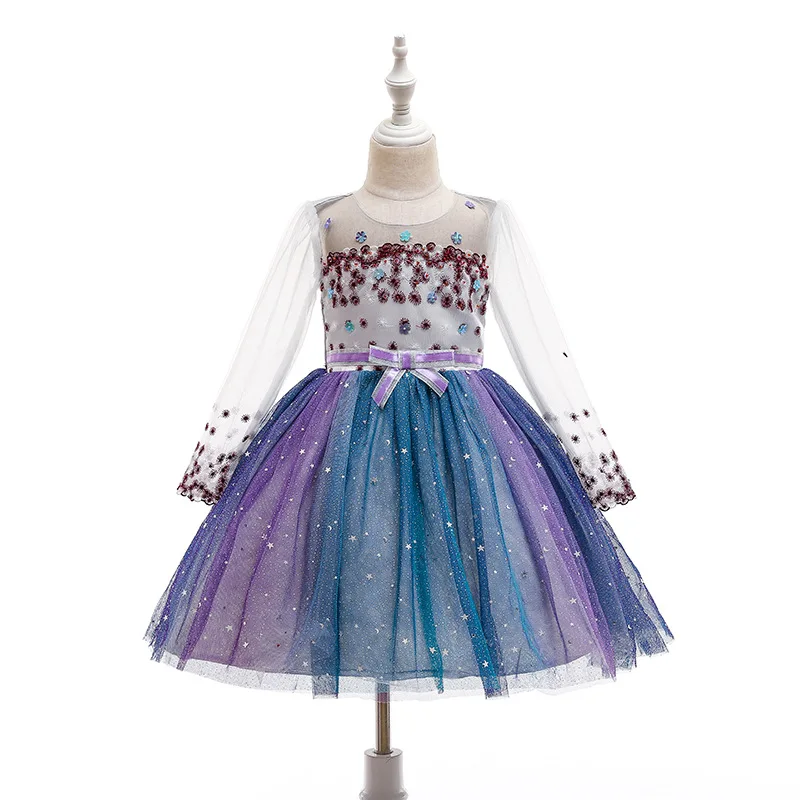 2022 Christmas New Long Sleeve Net Yarn Teen Girl Flower Wedding Dress