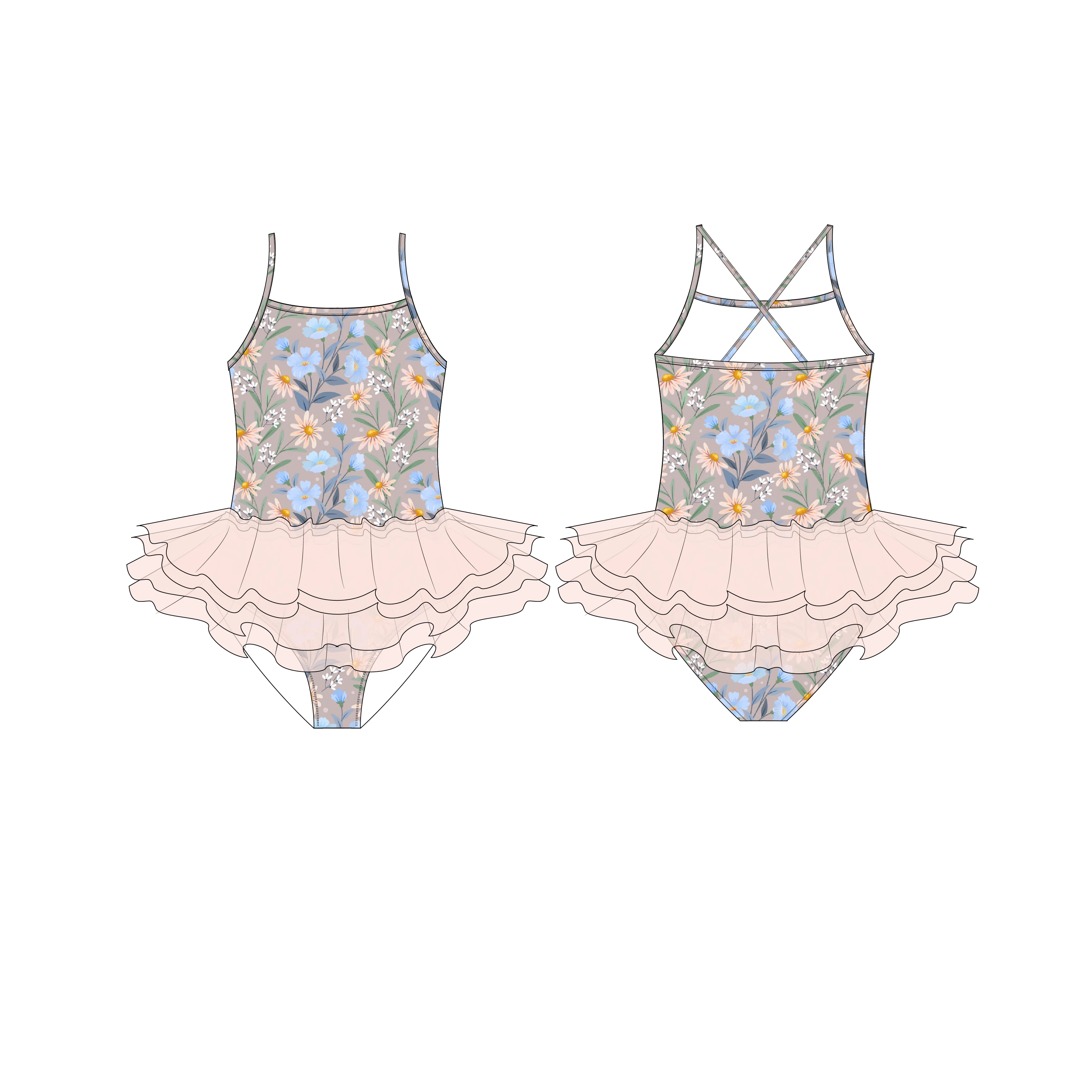 Custom Children Kids Swimming Bikini Dress Swimwear Girls One-piece Swimsuit