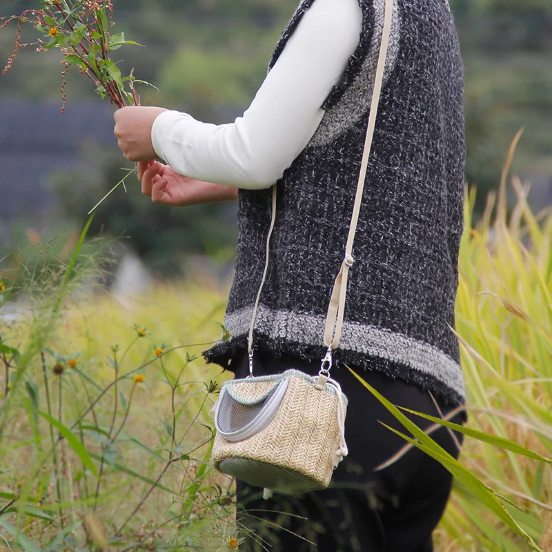 Flax Travel Bag Cage Small Pets Carrier Pet Bag Portable Hamster Cage Pet Carrier Bag Guinea Pig Breathable Outgoing