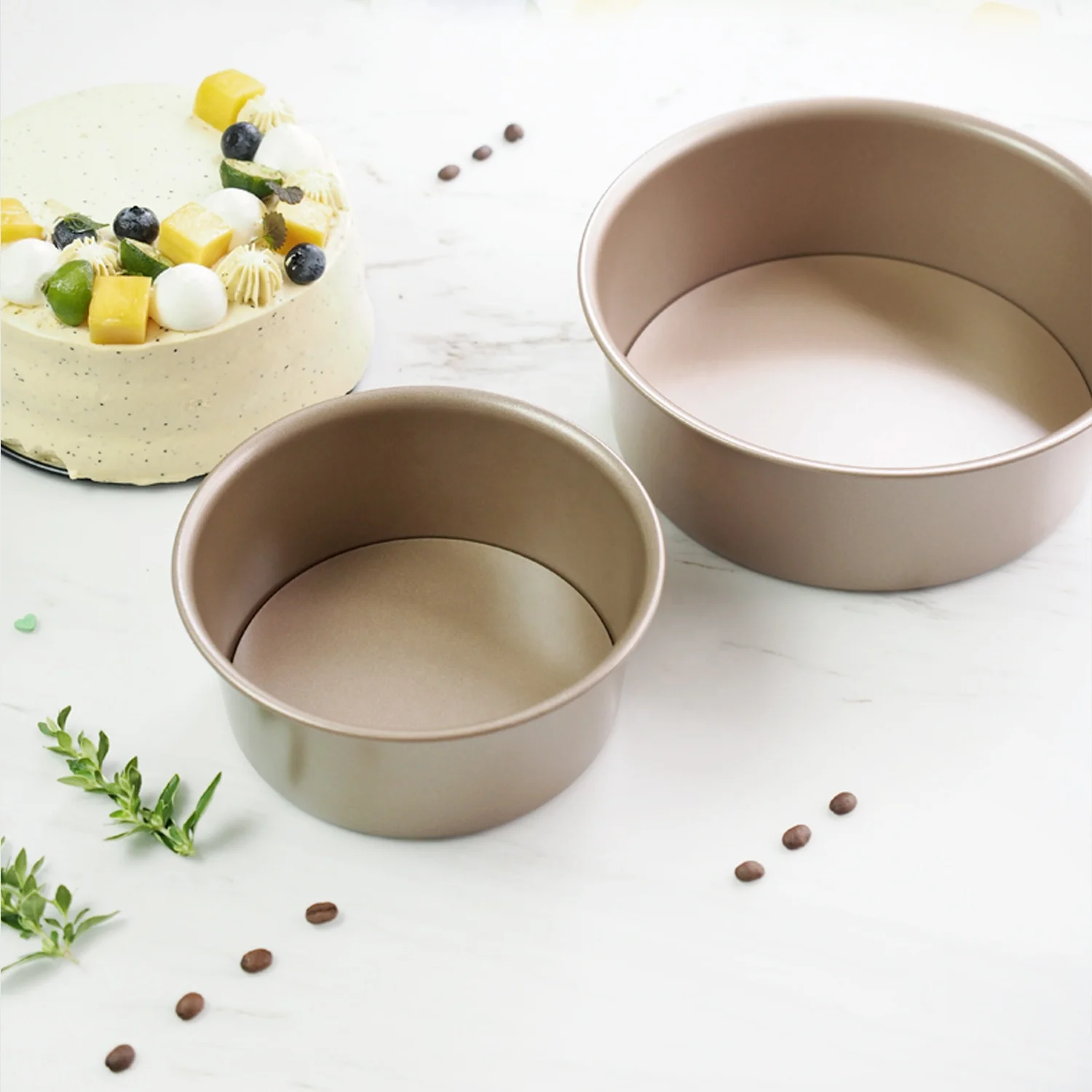 
Nonsitck 8 inch Quick Release Gold round Baking Cake Pan With Removable Bottom.Wholesale Bakeware Tools 