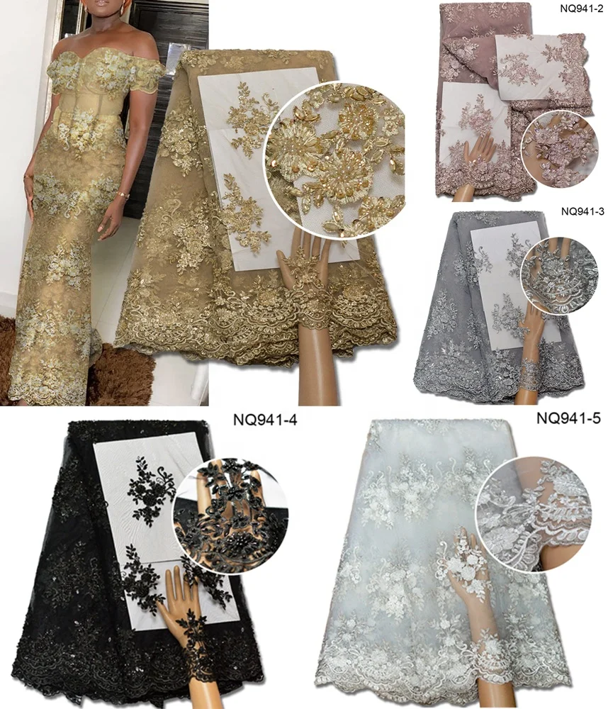 
Beading Lace Women Club Dress African American French Net Lace Fabric embroidery fashion wedding cloth 
