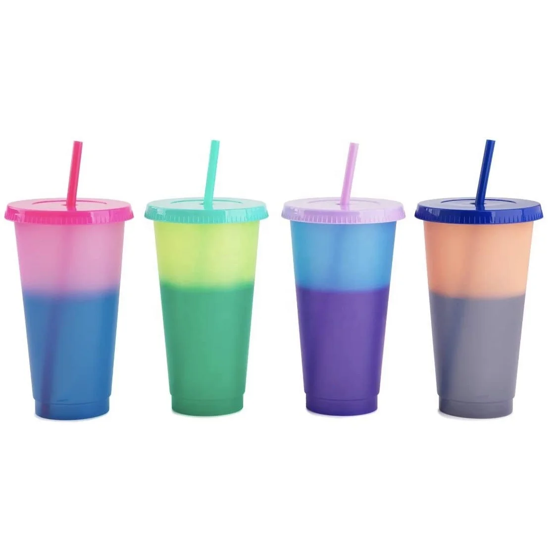 Hot sale Custom Temperature Liquid Magic Color Changing Coffee Water Mug with Straw 710 ml Reusable Plastic