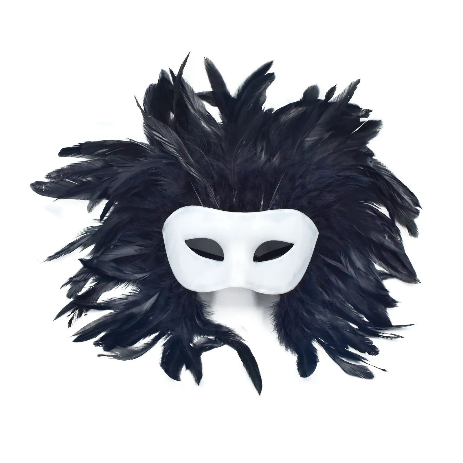 High Quality White Venetian Feather Mask Plastic Masquerade Handmade Craft Cosplay For Carnival Party Favor