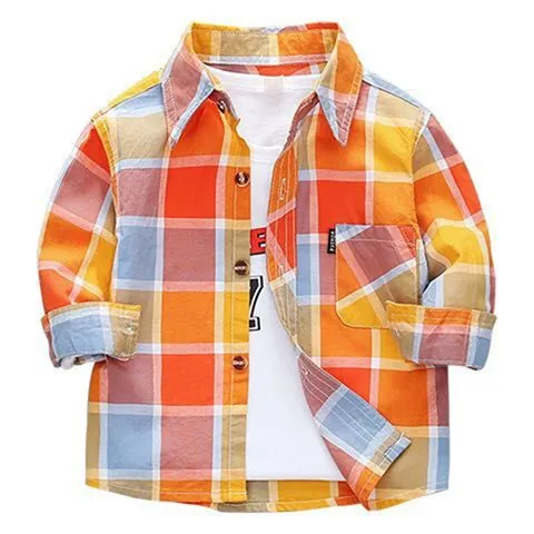 Детская клетчатая рубашка на весну и осень, детская клетчатая хлопковая рубашка с длинным рукавом, куртка
