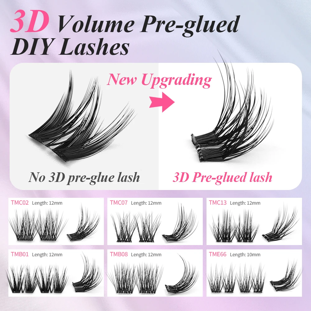 Self Stick Eyelash Own Logo Premium Faux Mink Cluster Pre Glued Diy Cluster New Trend 2024 Individual Lashes