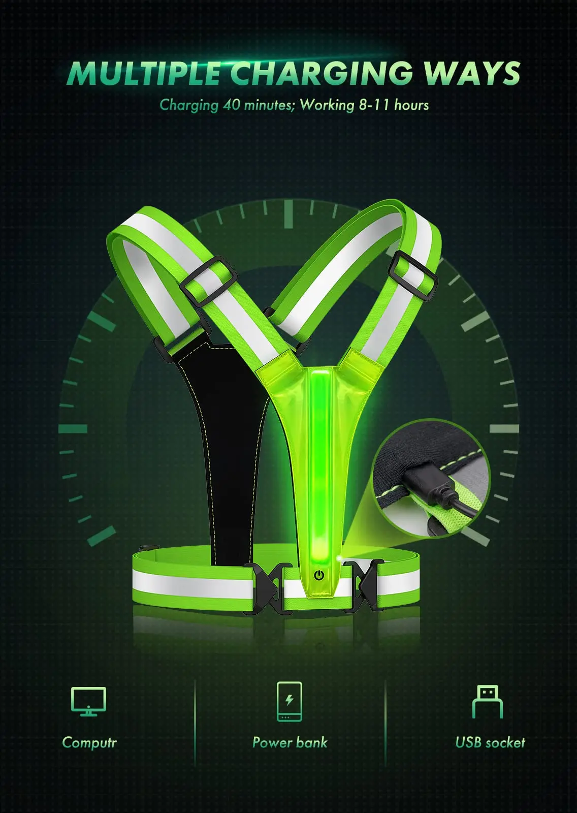 Bestseller  USB Rechargeable Night Riding, Running Vest Led Reflective Vests