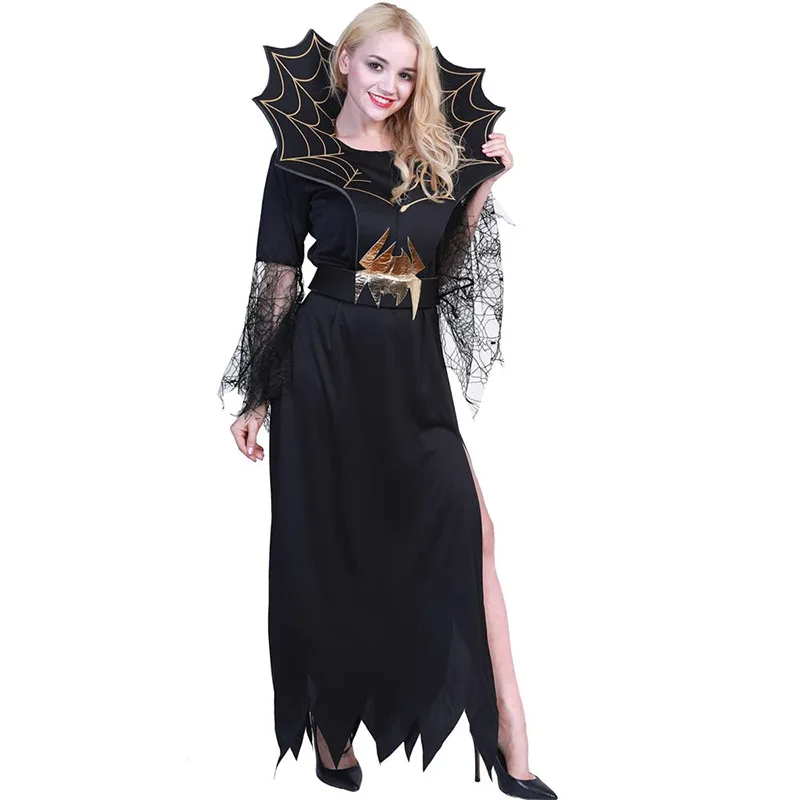 Halloween Spider Witch Vampire Long Dress for Festival Party Dark Vintage Dress