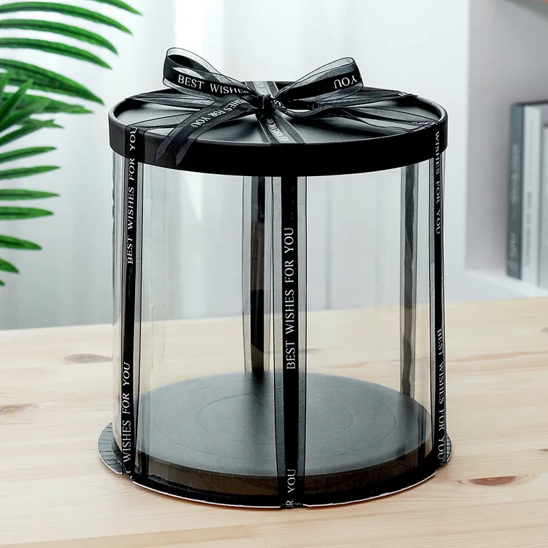 In Stock Transparent Black Round Cake Box 6/8/10Inch Bake Cake Packaging Box Gift Box