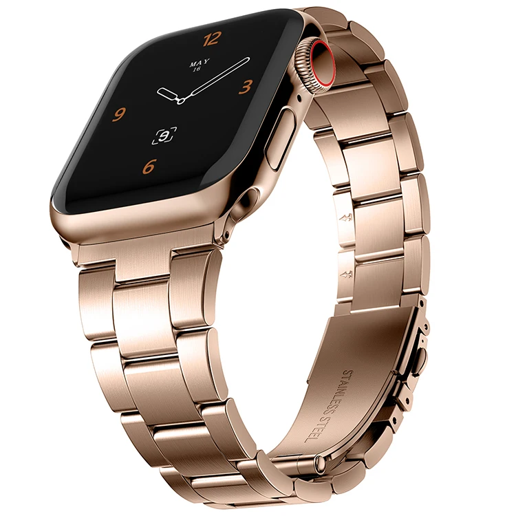 Custom 3 Beads Stainless Steel Metal Watch Bands For iwatch Series 7 45mm For Apple Watch Band Smart Watch Strap
