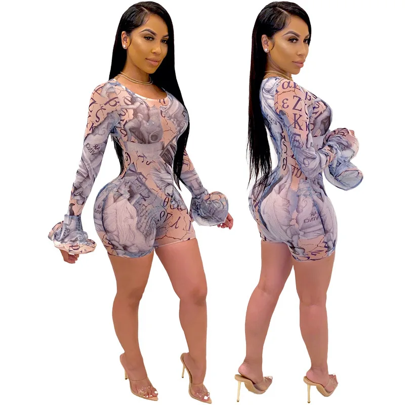 2022 Wholesale Women Winter Clothing See Through One Piece Jumpsuits Plus Size Pants Mesh Sexy Jumpsuits Rompers