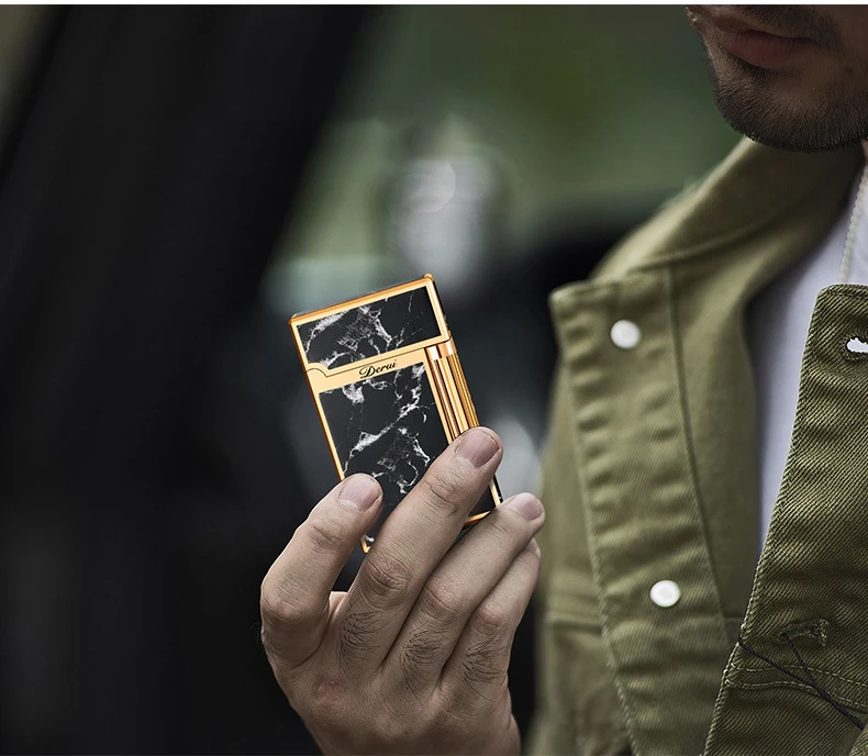 Derui Lighter Loud Sound Butane Gas Side Sliding Blue Flame Windproof Lighter Pure Copper Cigar Lighter Adjustable Flame
