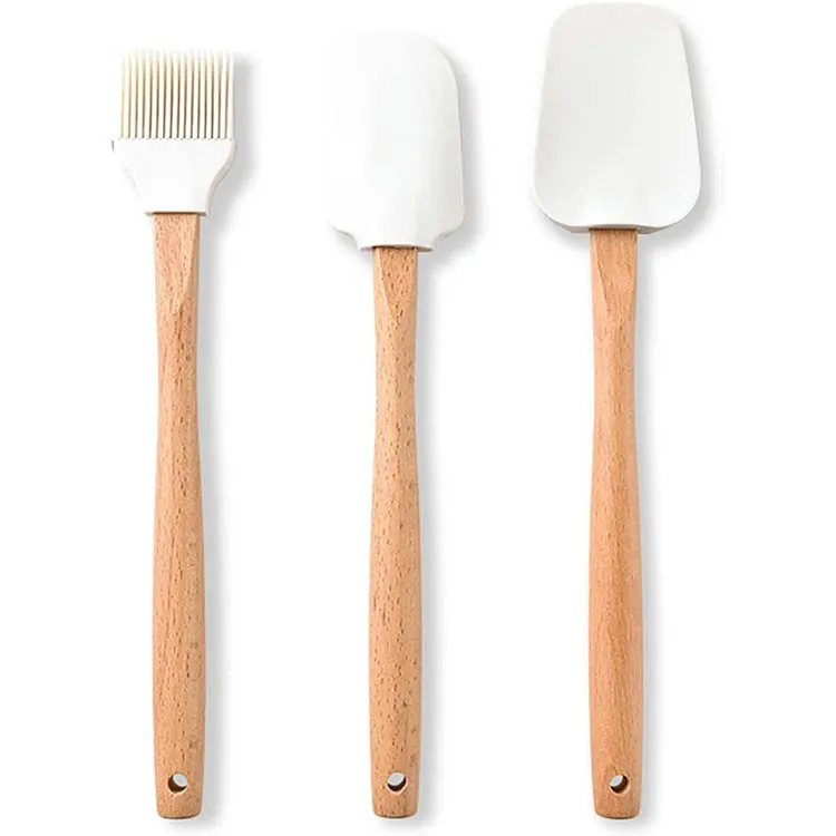 Heat Resistant Silicon Oil Brush And Spatula Kitchen Set Spatula Kids Cooking And Baking Gift Set Solid Wood Handle