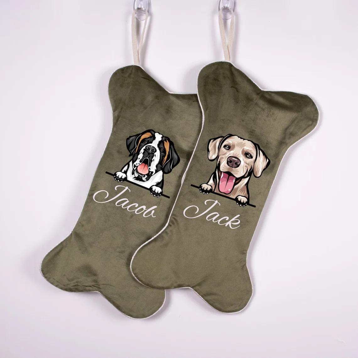 Custom Dog Stocking Christmas Velvet Bone Shape Toy Gift Sack Personalized  Family Name Hanging Stockings Pet Candy Bag