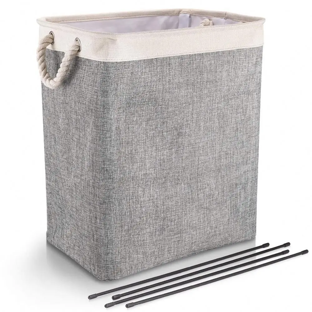 Linen Hampers for Laundry Storage Baskets Built-in Lining with Detachable Brackets Well-Holding Foldable Laundry Hamper