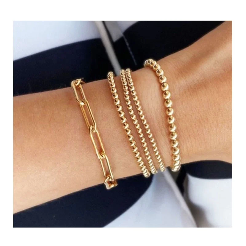 BMZ New arrivals 18K double layers real gold IP plating 3/4/6/8/10mm stainless bead stretchable Good elasticity bracelet women