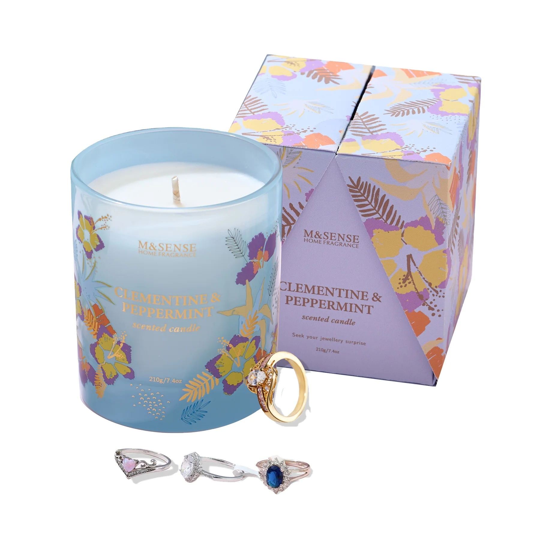 M&Sense festival surprise custom aroma soy wax gemstone jewelry rings scented candle