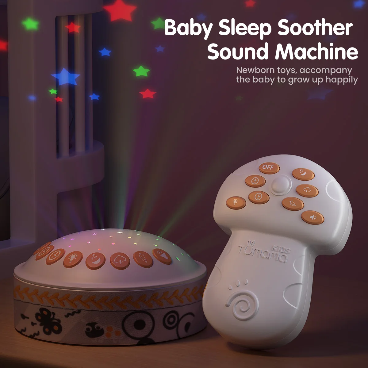 Tumama Kids Projection Night Lights Lullaby & Nature Sounds White Noise Machine Remote Control for Sleep Babies Bedroom