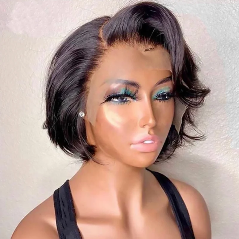 Clj Alibaba Online Shopping Pixie Coupe Aligned Remy Silky Vietnamese 1B99J Color 13X4 Short Pixie Cut Wig For Wigs