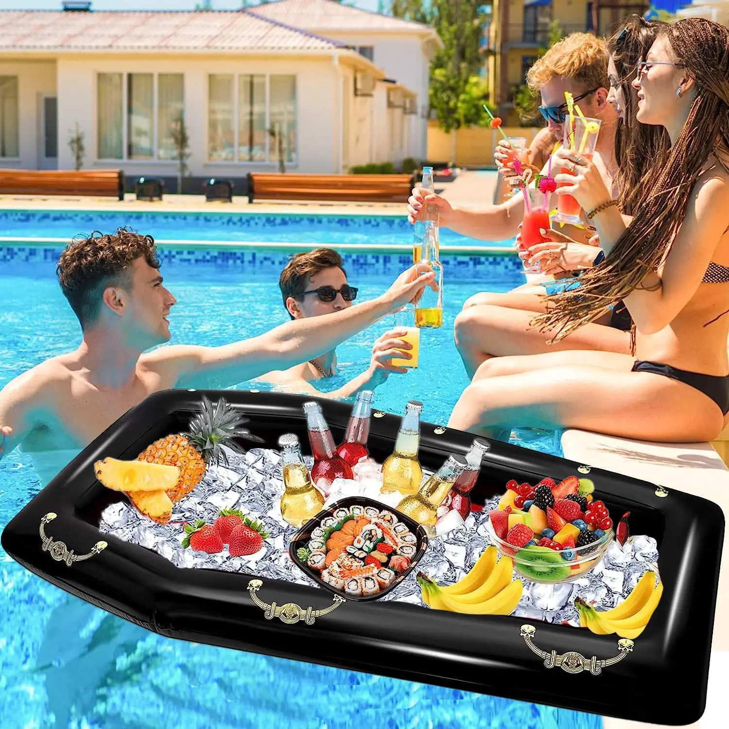 Inflatable Coffin Cooler  Coffin Float Beverage Drink Cooler Ice Chest Buffet Cooler for Summer Pool Picnic Party Decoration