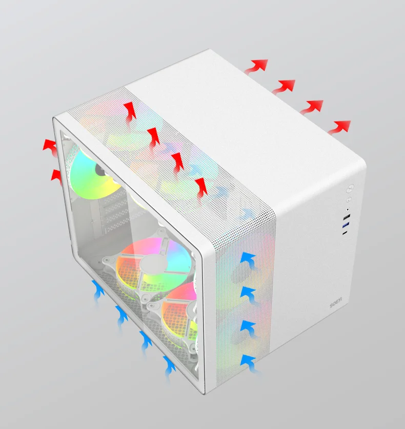 Caja Gaming ATX Cristal Templado Ventiladores ARGB Disponible en Tres Colores Black Computer Case & Tower