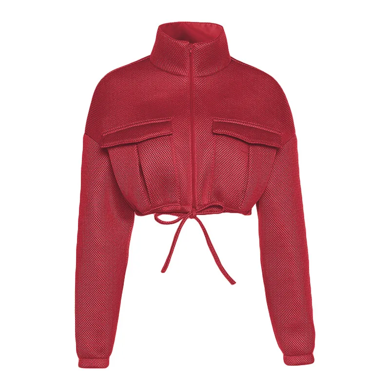 2022 New Autumn Winter Mesh Thick Warm New Design Mesh Jacket Women Turtleneck Zip Up Coats