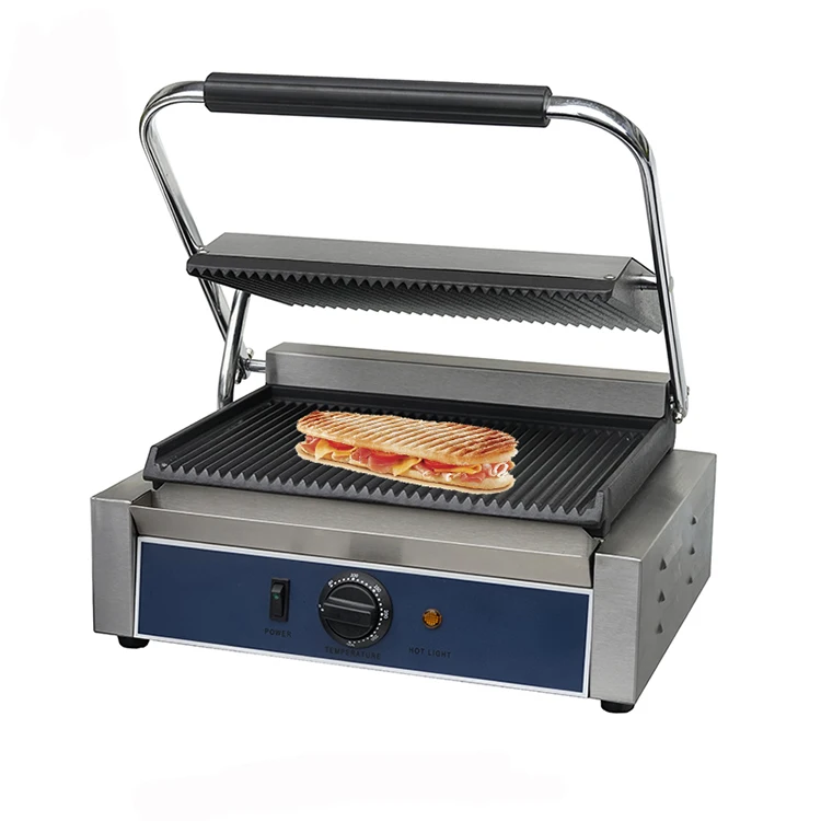 Commercial Electric Top & Bottom Grooved Panini Sandwich Contact Grill CE Approved