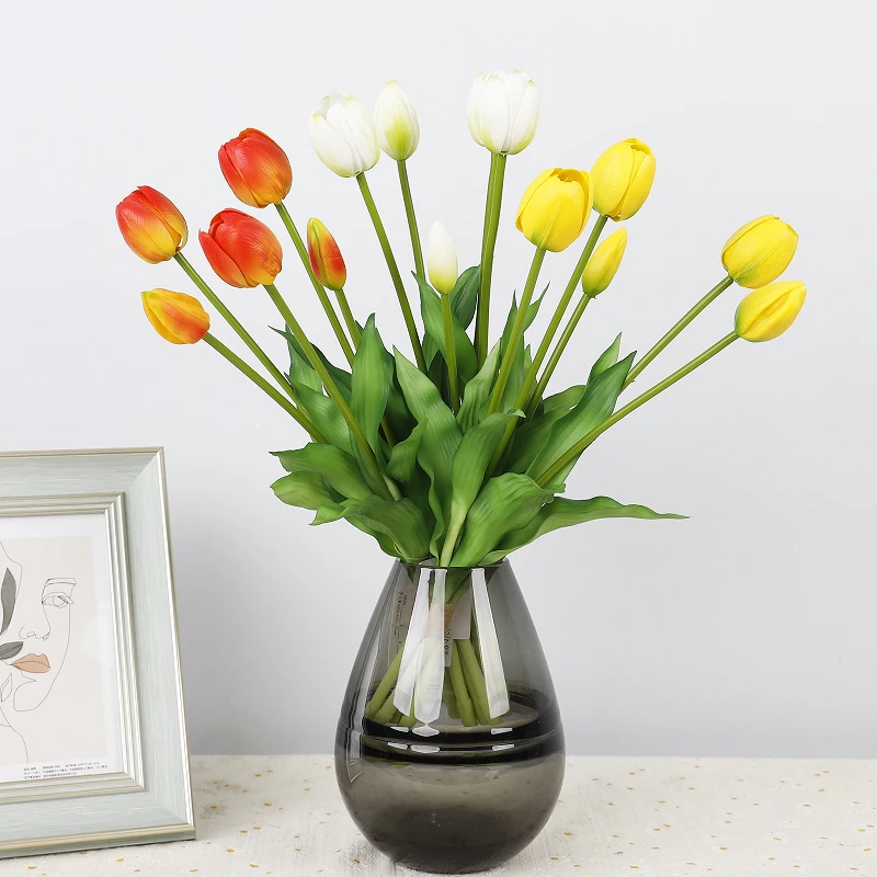New Artificial Real Touch Tulip Flower for home wedding decoration Artificial 5 heads tulip flower bouquet Real touch flower