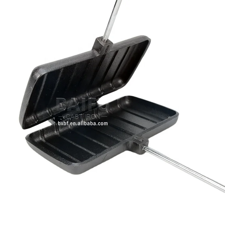 Heavy duty Camping pie iron Pre-seasoned Cast Iron Jaffle Iron Sandwich bread baker mould outdoor